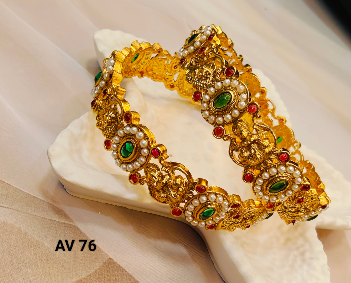 AD & Pearl Studded Laxmi Bangles - Set of 2 (Sizes  2.4, 2.6, 2.8 )