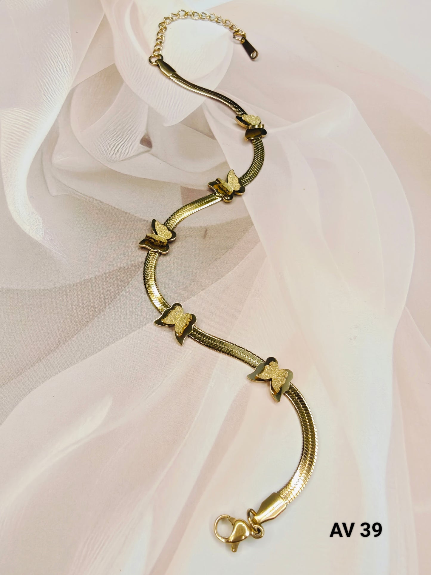 Butterfly Charm Flat Snake Anklet