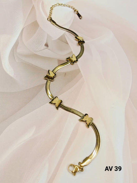 Butterfly Charm Flat Snake Anklet
