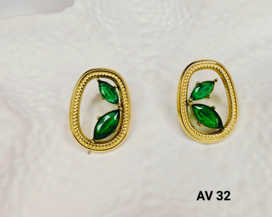 Green Leaf Stud Earrings