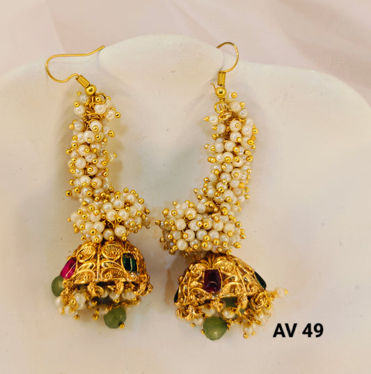 Long Pearl Multi Colour Earrings