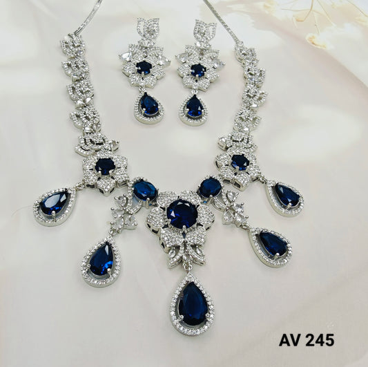 Royal Blue AD Necklace With Earrings