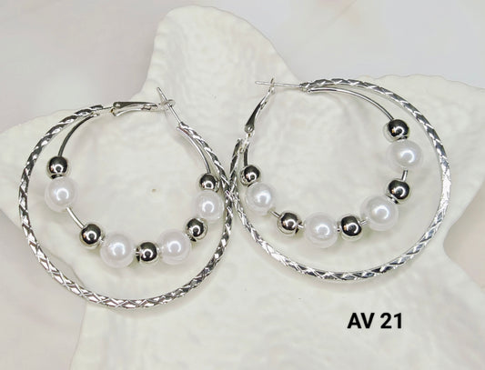 Silver White Pearl Hoop Earrings