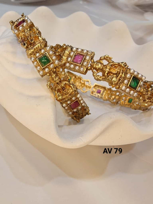 Multicolour Stones with Pearl Laxmi Antique Bangles