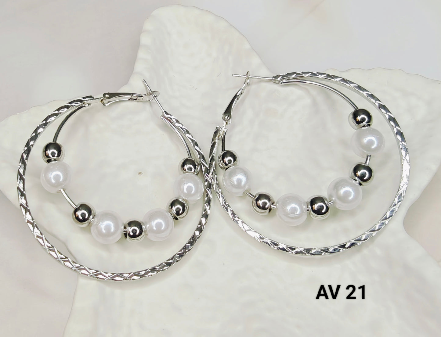 Silver White Pearl Hoop Earrings