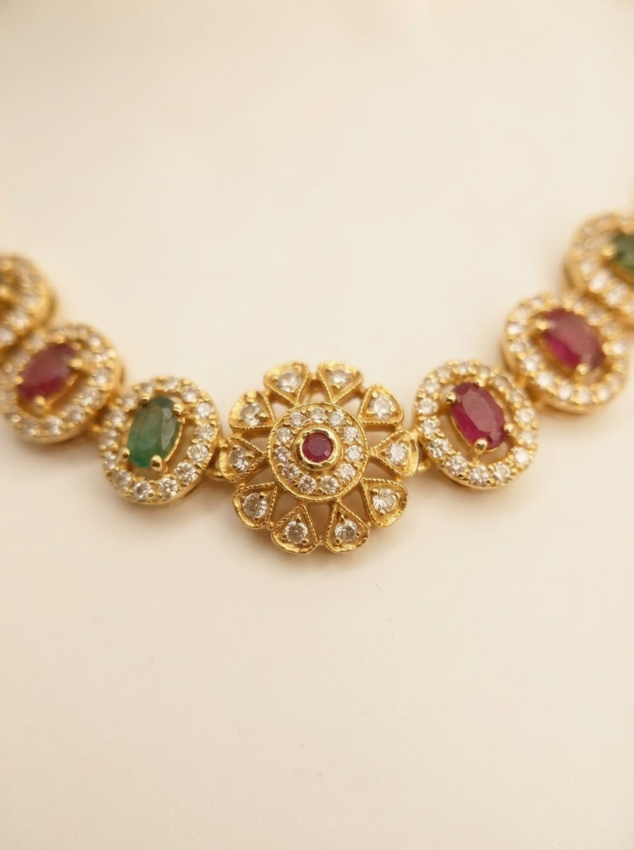 Floral Ruby & Emerald Stones Choker Set with Floral Studs