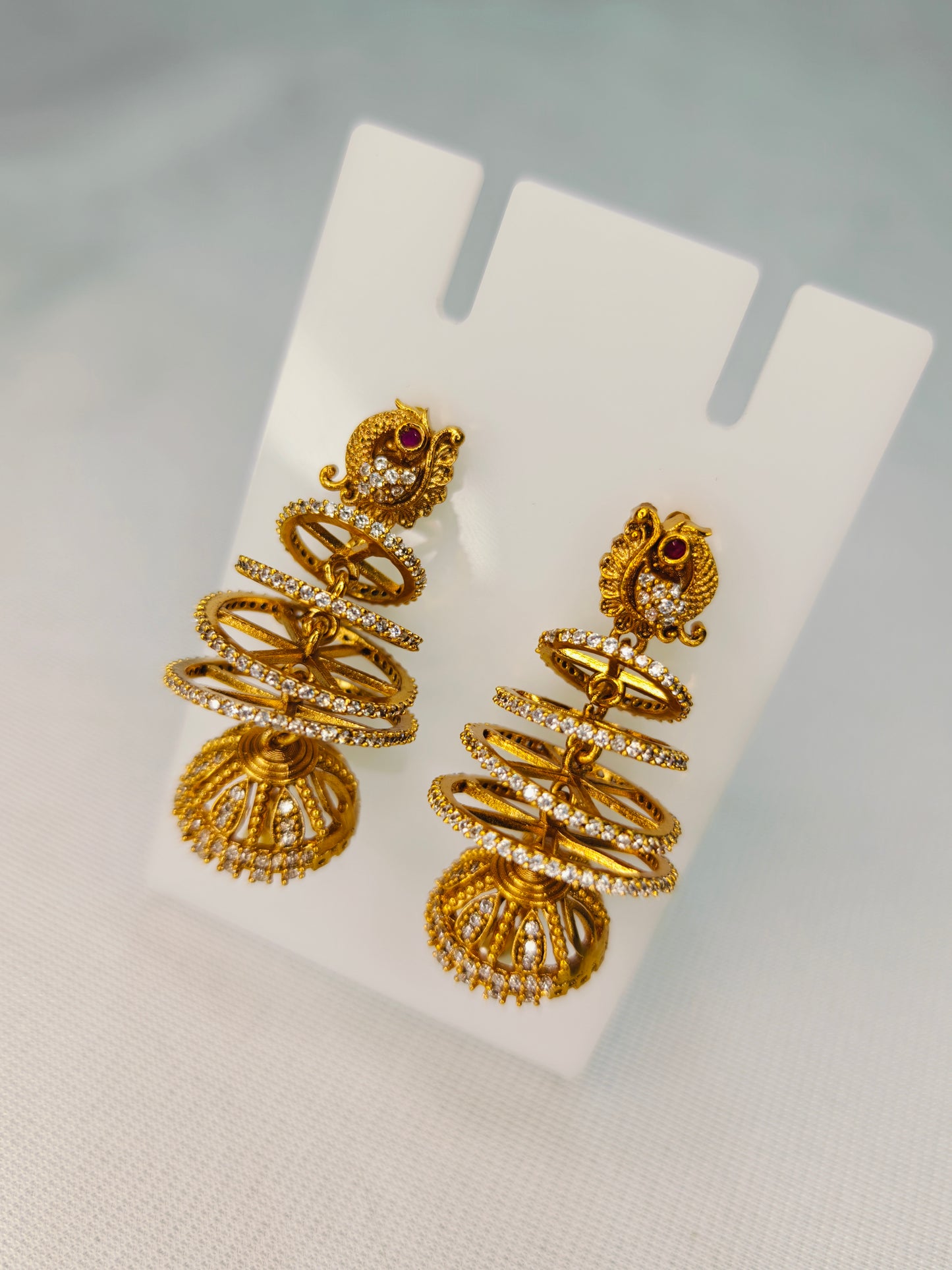 Modern Spiral CZ Jhumka Earrings