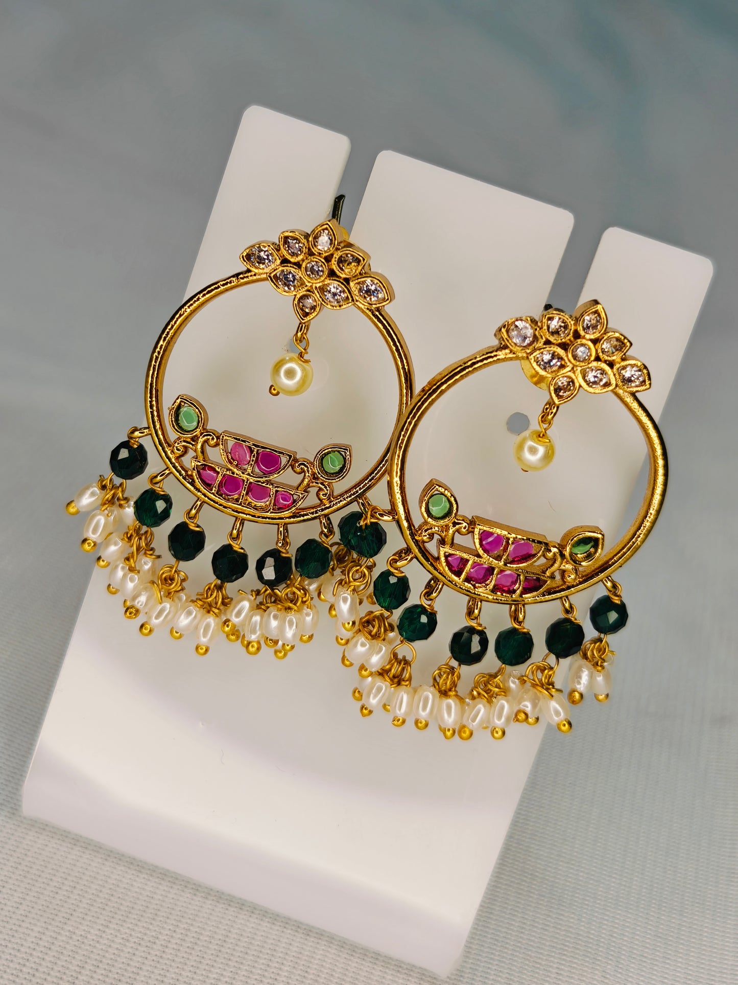 Jadau Kundan Chand Bali Earrings