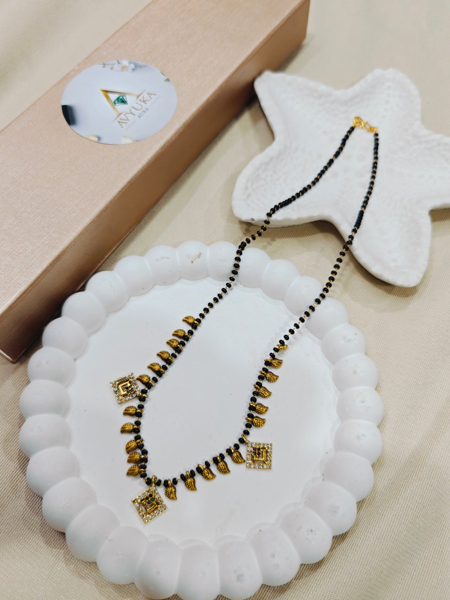 Gold Plated Mangalsutra Necklace With detailed leaf charms