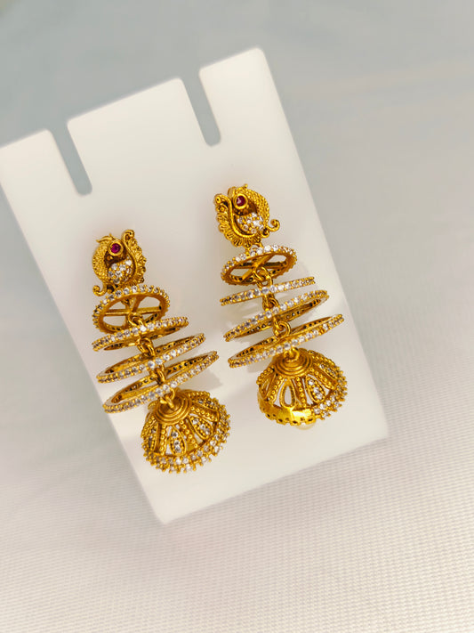 Modern Spiral CZ Jhumka Earrings