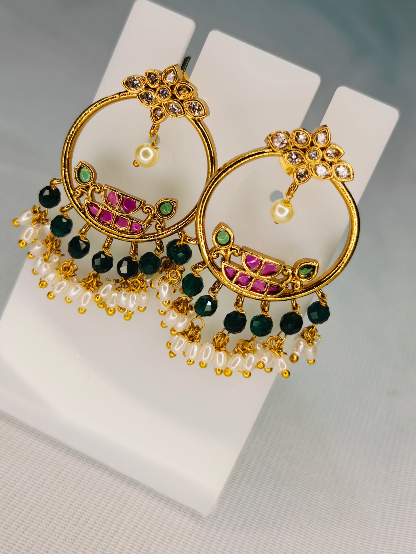Jadau Kundan Chand Bali Earrings