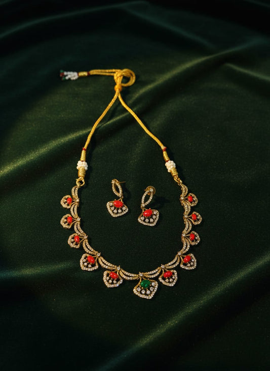 Coral and Emerald Stone Necklace