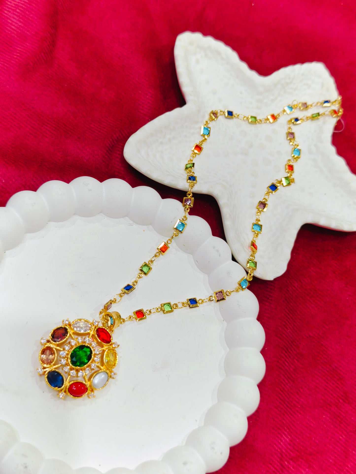 Gold Plated Navaratna Pendant Chain