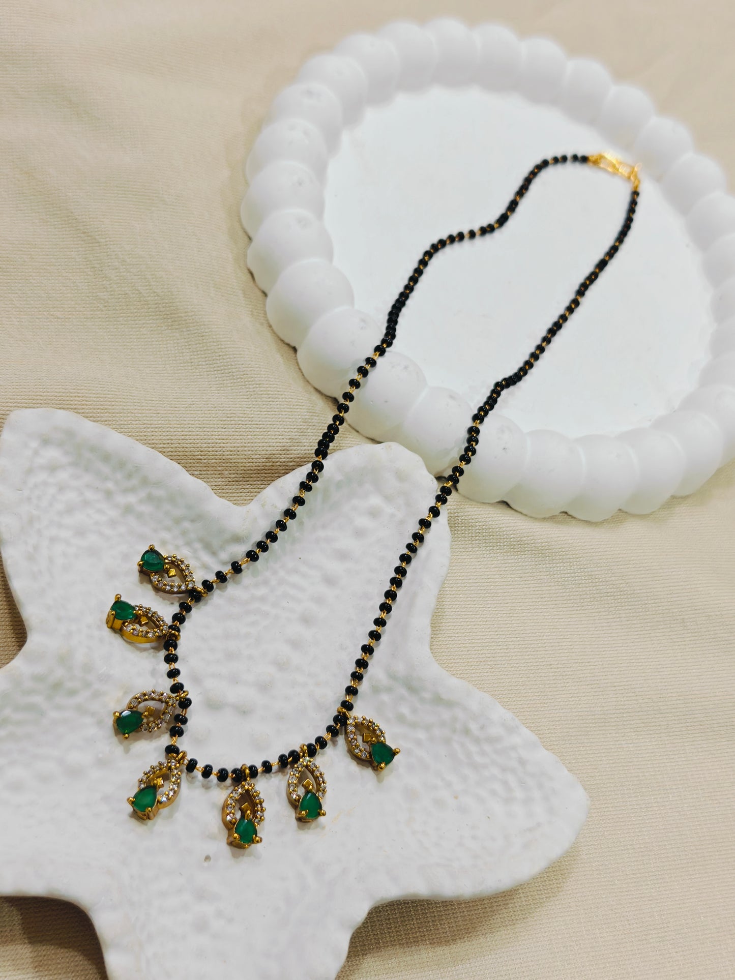 Daily wear Mangalsutra with Green Stones