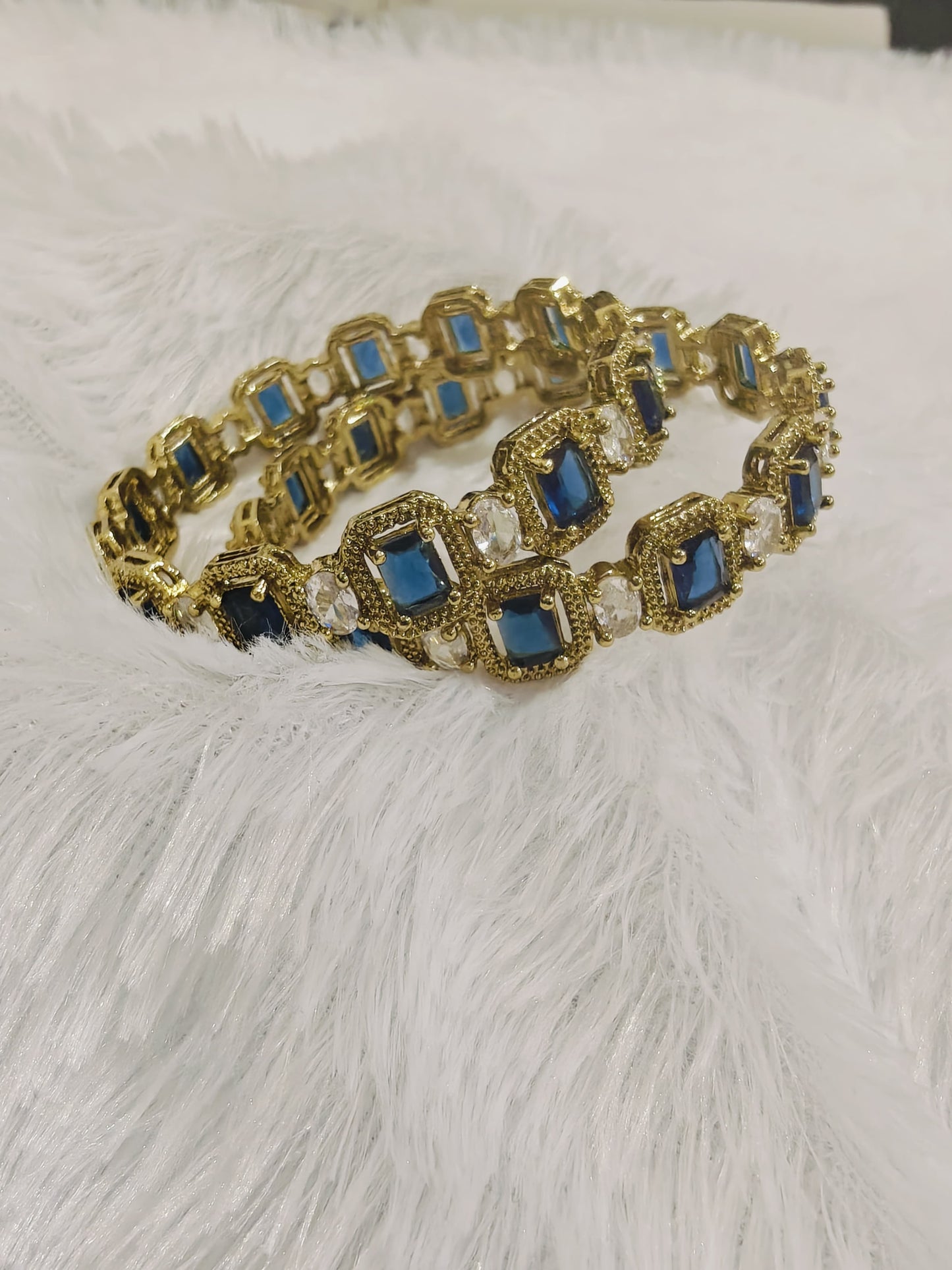 Blue And White Cubic Zirconia Stone Bangles