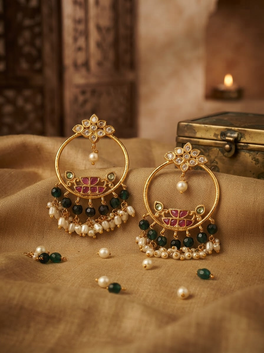 Jadau Kundan Chand Bali Earrings