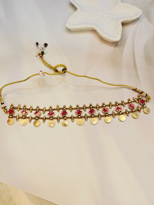Double Layer Floral Lakshmi Coin Choker