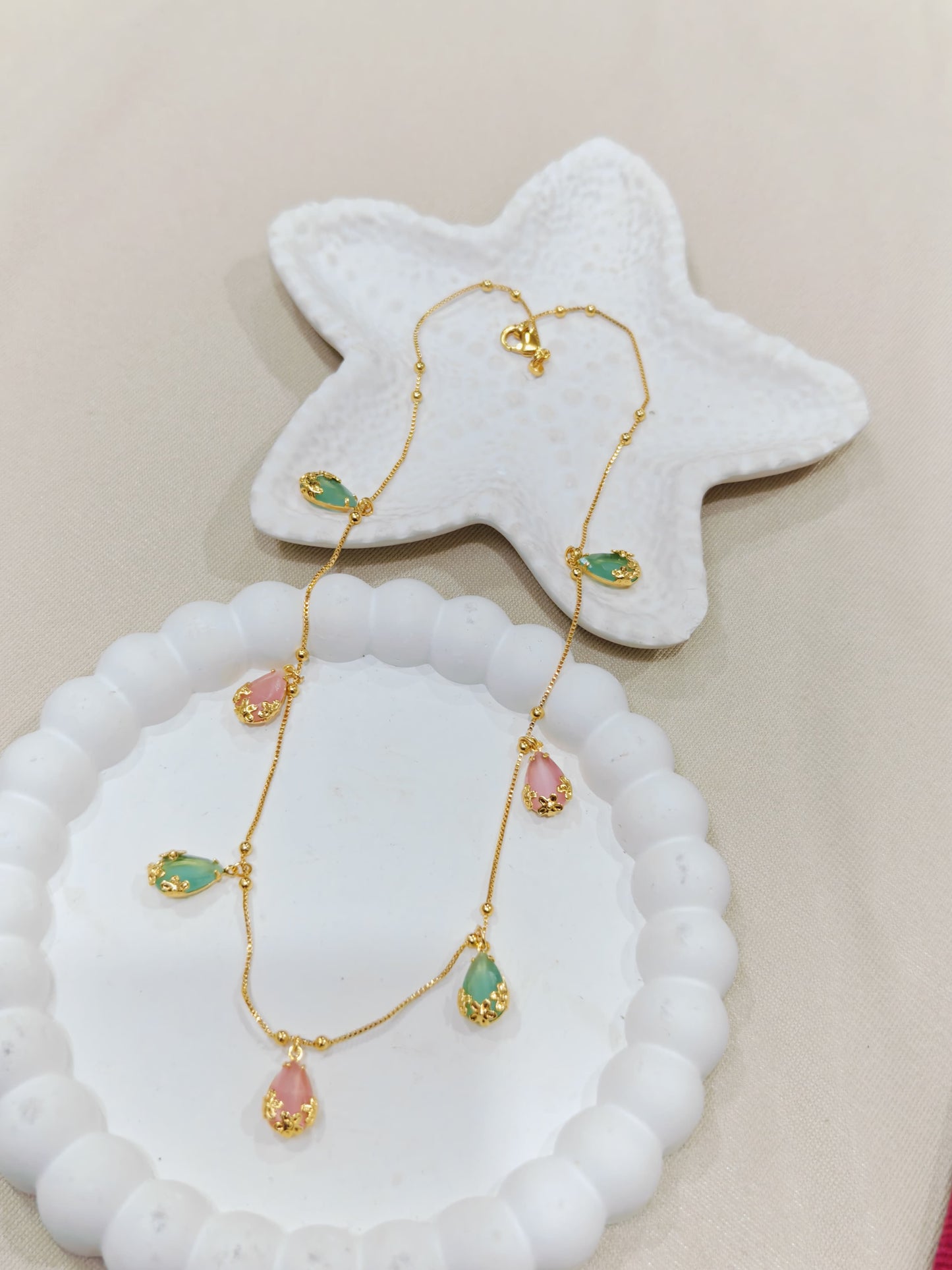 Gold Plated Tear Drop AD stone Chain