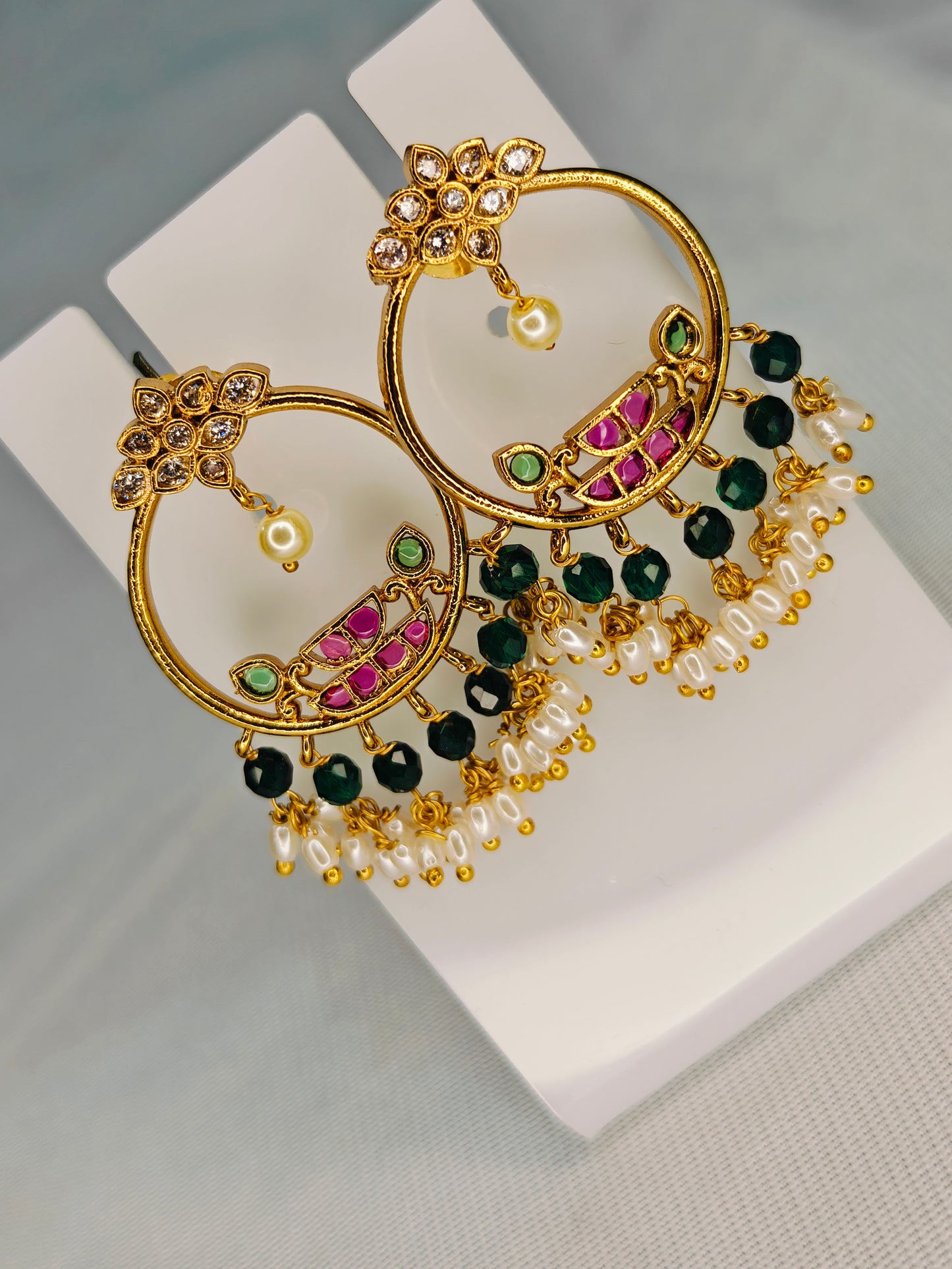 Jadau Kundan Chand Bali Earrings