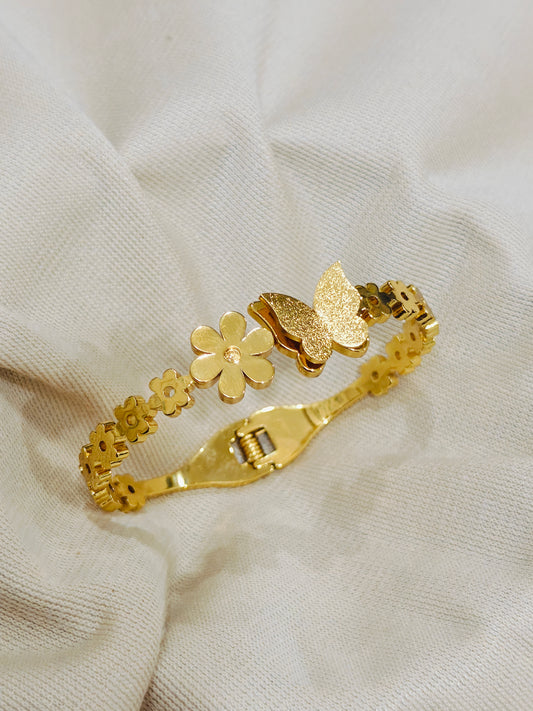 Floral Butterfly 18k Gold Plated Bracelet