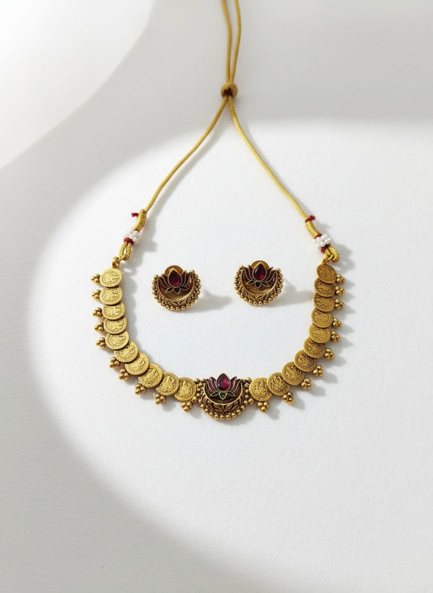 Lakshmi Lotus Coin Choker Set