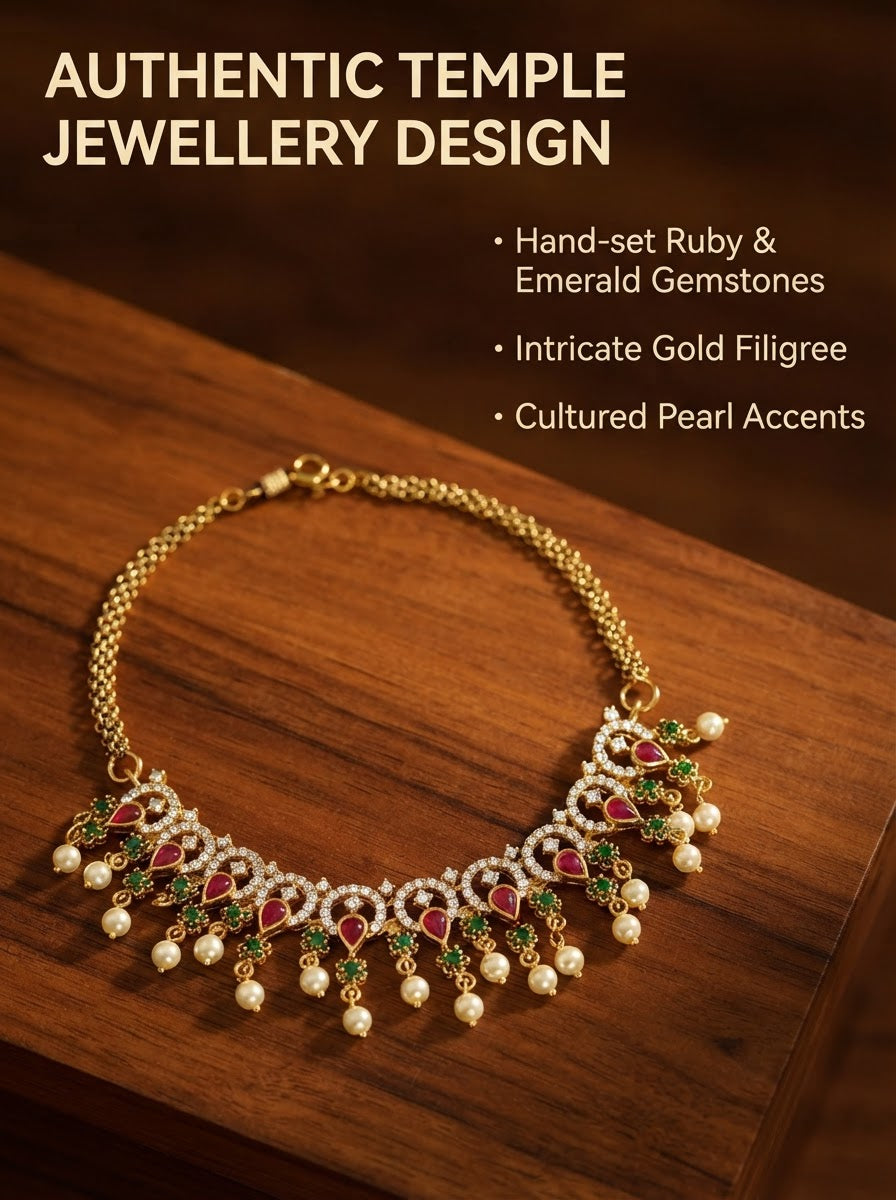 Traditional Kemp stone details, including ruby and emerald accents with pearl drops.
