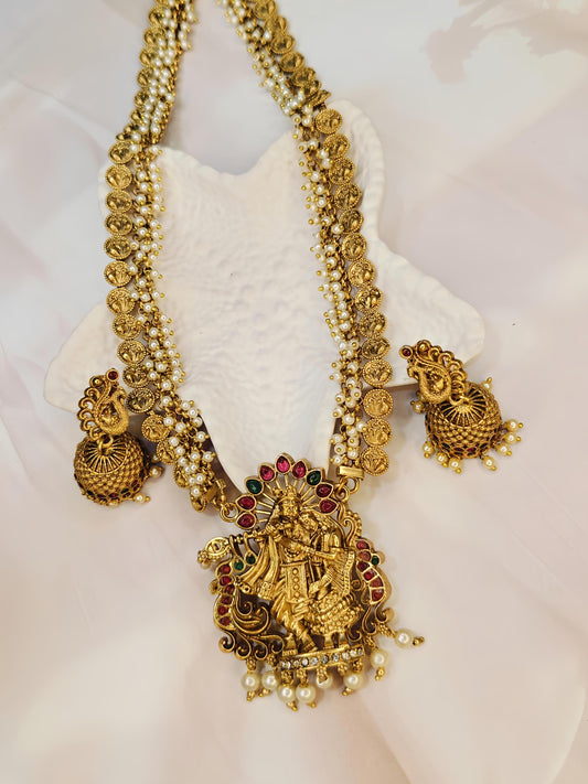 ✨ Radha Krishna Pearl Coin Necklace Set