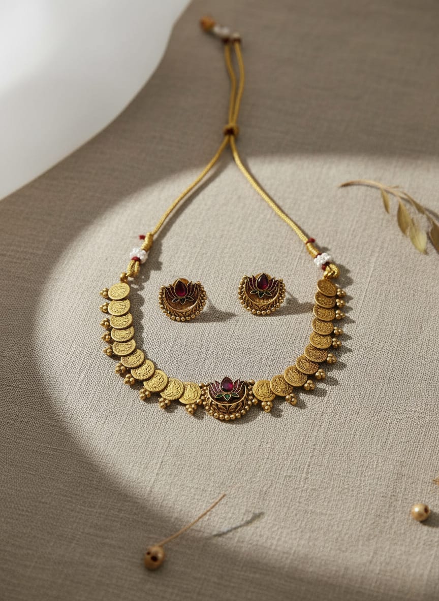 Lakshmi Lotus Coin Choker Set