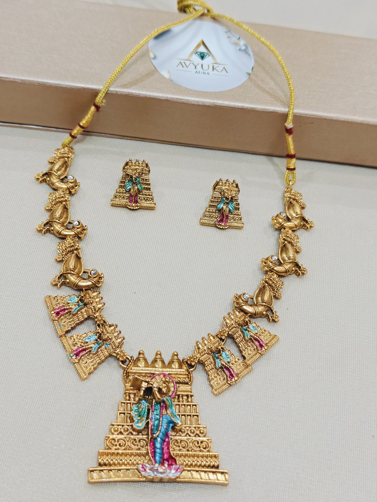 Meenakari Krishna Gopuram Necklace Set