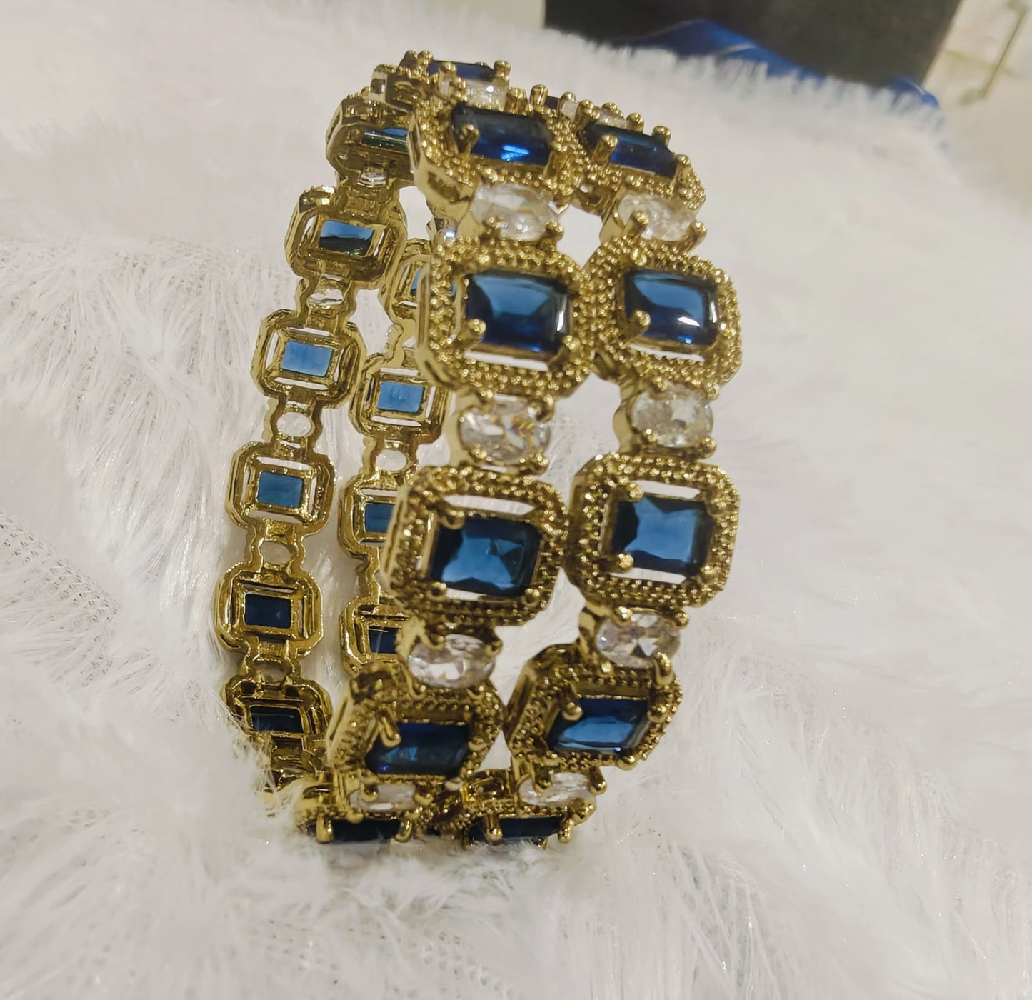 Blue And White Cubic Zirconia Stone Bangles