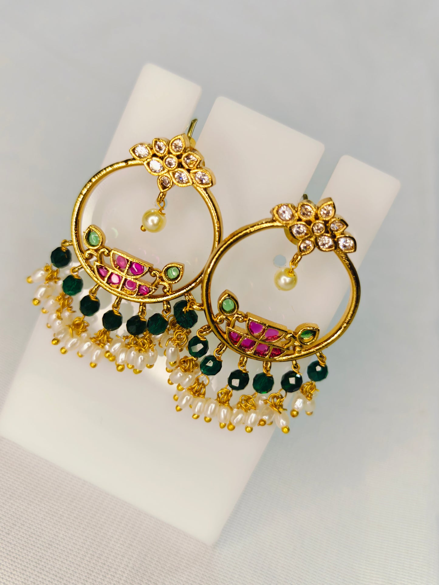 Jadau Kundan Chand Bali Earrings
