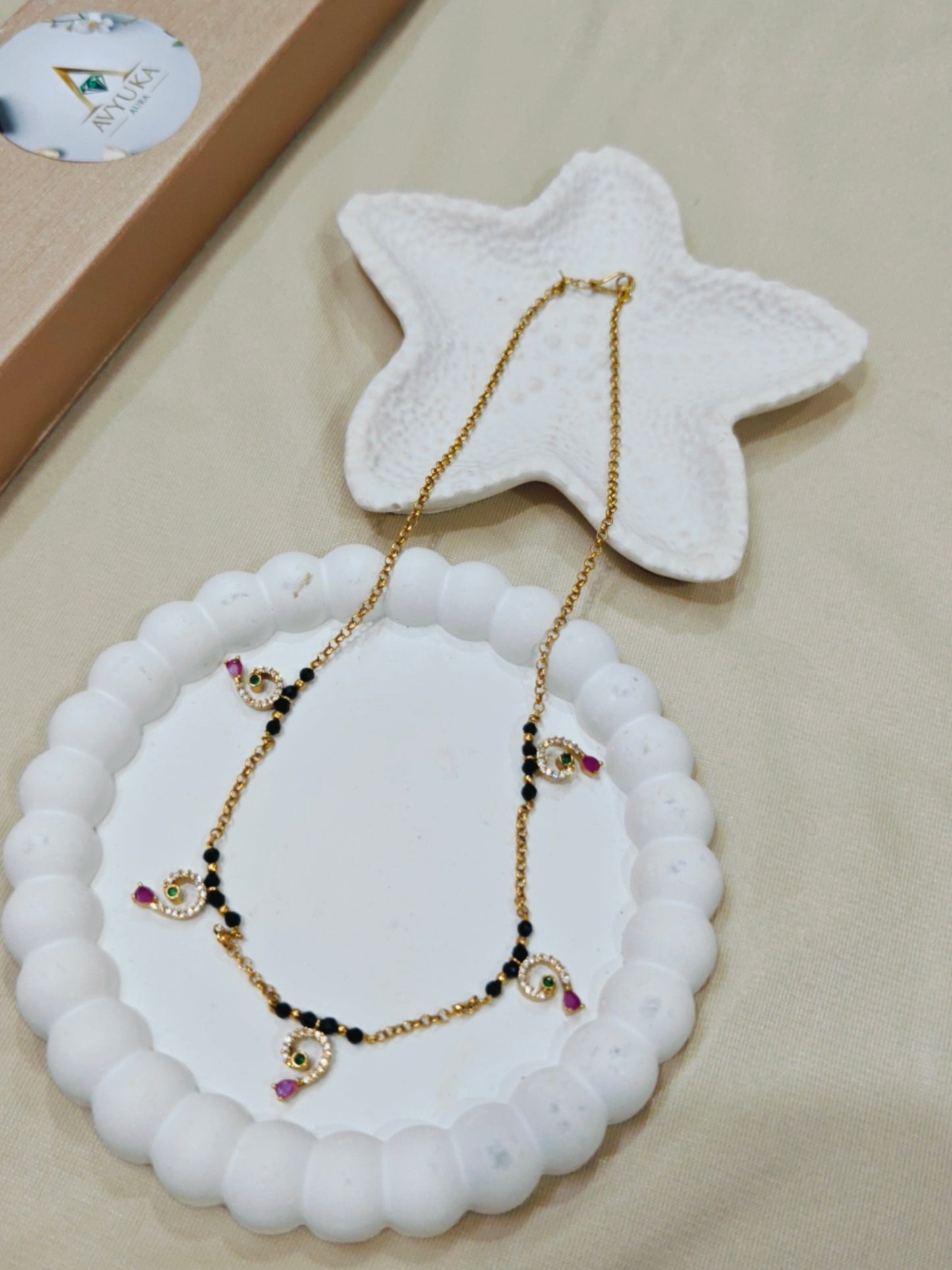 Black Beads with Multi Coloured  Stone Motifs