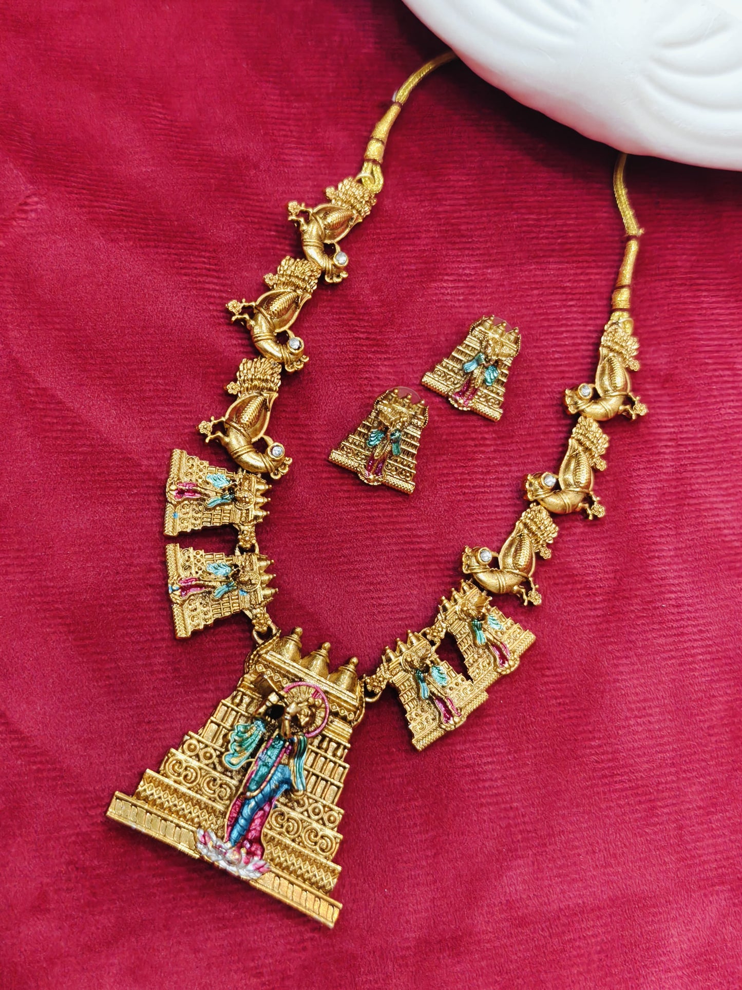 Meenakari Krishna Gopuram Necklace Set