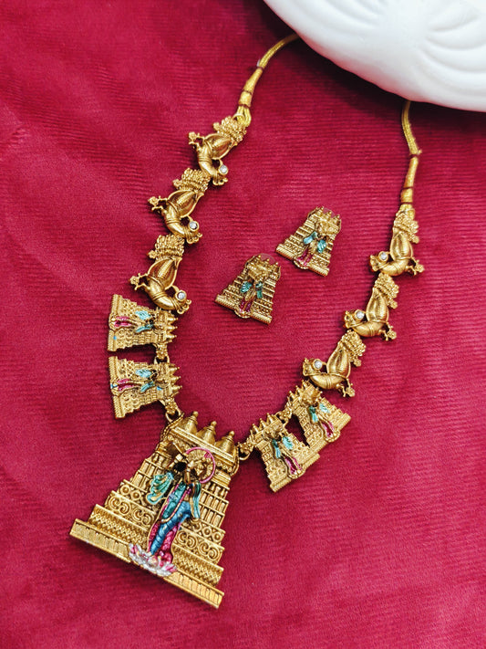 Meenakari Krishna Gopuram Necklace Set